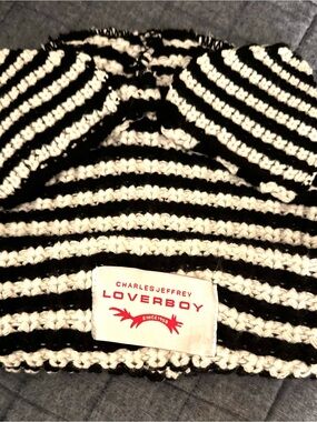 Charles Jeffrey Loverboy Black & White Striped Knit Hat